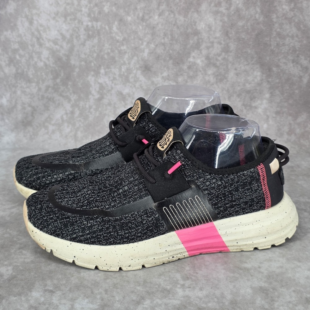 Hey Dude Sirocco Sport Stripe Shoes Black Pink Womens Size 8 Slip On Sneakers